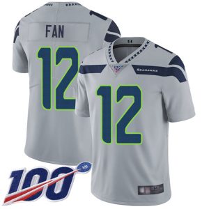 Superb Seahawks #12 Fan Grey Alternate Men's Stitched NFL 100th Season Vapor Limited Jersey