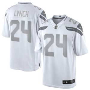 Stunning Seahawks #24 Marshawn Lynch White Men's Stitched NFL Limited Platinum Jersey