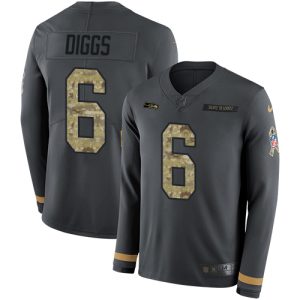Fantastic Seahawks #6 Quandre Diggs Anthracite Salute to Service Men's Stitched NFL Limited Therma Long Sleeve Jersey