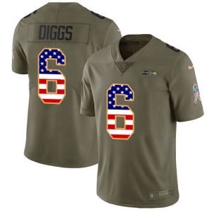 Premium Seahawks #6 Quandre Diggs Olive/USA Flag Men's Stitched NFL Limited 2017 Salute To Service Jersey