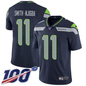 High quality Seahawks #11 Jaxon Smith-Njigba Steel Blue Team Color Men's Stitched NFL 100th Season Vapor Untouchable Limited Jersey