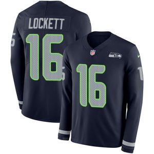 Superb Seahawks #16 Tyler Lockett Steel Blue Team Color Men's Stitched NFL Limited Therma Long Sleeve Jersey