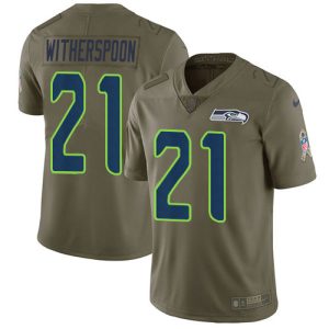 Premium Seahawks #21 Devon Witherspoon Olive Men's Stitched NFL Limited 2017 Salute To Service Jersey