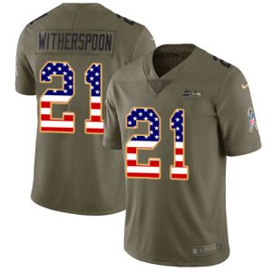 Fantastic Seahawks #21 Devon Witherspoon Olive/USA Flag Men's Stitched NFL Limited 2017 Salute To Service Jersey