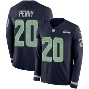 High quality Seahawks #20 Rashaad Penny Steel Blue Team Color Men's Stitched NFL Limited Therma Long Sleeve Jersey