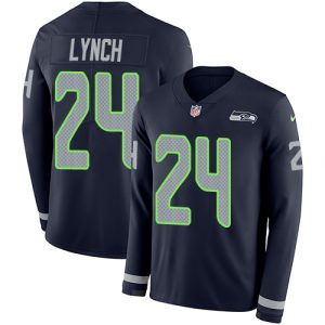 Delightful Seahawks #24 Marshawn Lynch Steel Blue Team Color Men's Stitched NFL Limited Therma Long Sleeve Jersey
