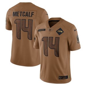 Fantastic Seattle Seahawks #14 DK Metcalf Men's 2023 Salute To Service Limited Jersey - Brown