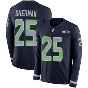 Outstanding Seahawks #25 Richard Sherman Steel Blue Team Color Men's Stitched NFL Limited Therma Long Sleeve Jersey