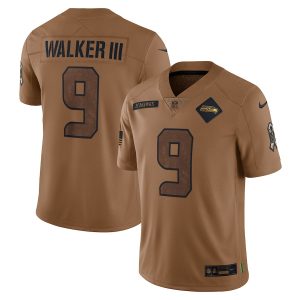 Superb Seattle Seahawks #9 Kenneth Walker III Men's 2023 Salute To Service Limited Jersey - Brown