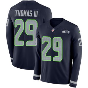 Premium Seahawks #29 Earl Thomas III Steel Blue Team Color Men's Stitched NFL Limited Therma Long Sleeve Jersey