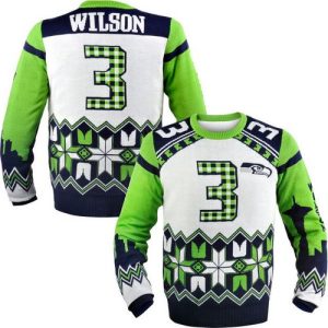 Stunning Seahawks #3 Russell Wilson White Men's Ugly Sweater