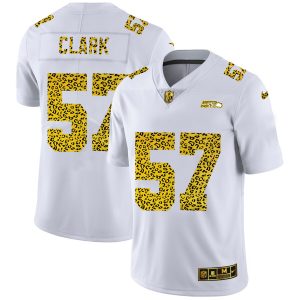 Outstanding Seattle Seahawks Jersey #57 Frank Clark Men's Flocked Leopard Print Vapor Limited NFL Jersey White