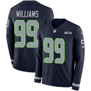 Premium Seahawks #99 Leonard Williams Steel Blue Team Color Men's Stitched NFL Limited Therma Long Sleeve Jersey