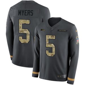 Exceptional Seahawks #5 Jason Myers Anthracite Salute to Service Men's Stitched NFL Limited Therma Long Sleeve Jersey