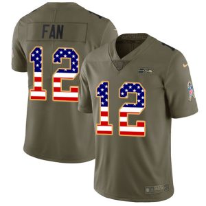 Premium Seahawks #12 Fan Olive/USA Flag Men's Stitched NFL Limited 2017 Salute To Service Jersey
