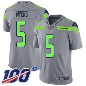 Premium Seahawks #5 Jason Myers Gray Men's Stitched NFL Limited Inverted Legend 100th Season Jersey