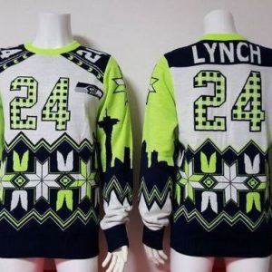 Stunning Seahawks #24 Marshawn Lynch White Men's Ugly Sweater