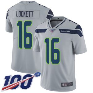 Exceptional Seahawks #16 Tyler Lockett Grey Alternate Men's Stitched NFL 100th Season Vapor Limited Jersey