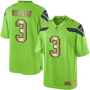 Stunning Seahawks #3 Russell Wilson Green Men's Stitched NFL Limited Gold Rush Jersey