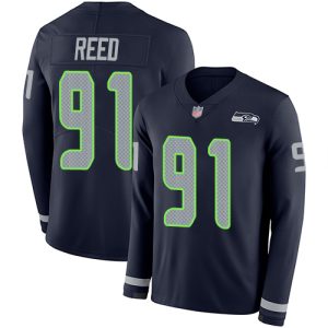 High quality Seahawks #91 Jarran Reed Steel Blue Team Color Men's Stitched NFL Limited Therma Long Sleeve Jersey