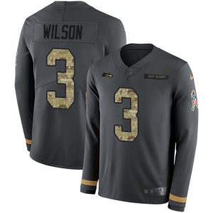 Superb Seahawks #3 Russell Wilson Anthracite Salute to Service Men's Stitched NFL Limited Therma Long Sleeve Jersey