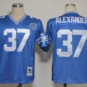 High quality Mitchell And Ness Seahawks #37 Shaun Alexander Blue Stitched Throwback NFL Jersey