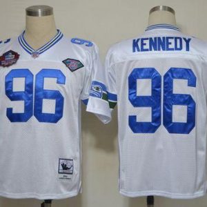 Premium Mitchell And Ness Hall of Fame 2012 Seahawks #96 Cortez Kennedy White Stitched Throwback NFL Jersey